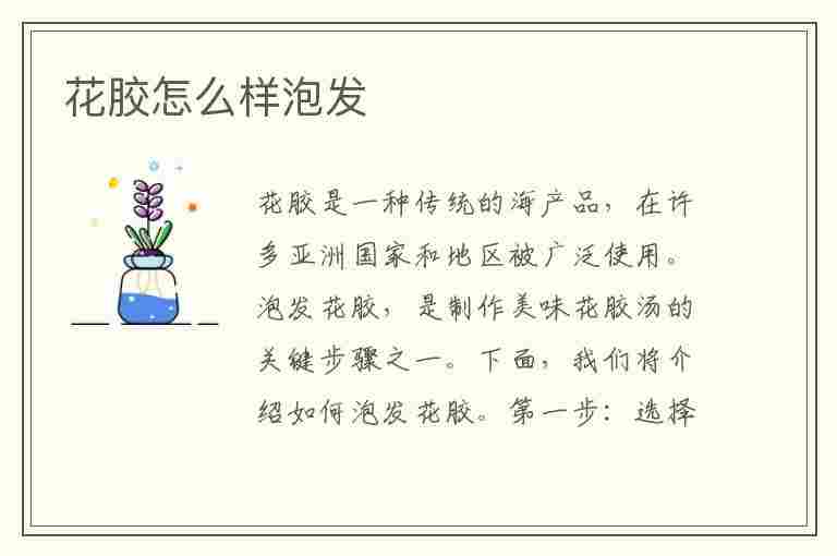 花胶怎么样泡发(花胶怎么样泡发更好)